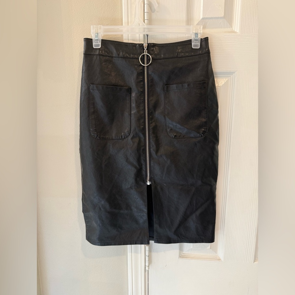 Day G Black Pleather Pencil Midi Skirt M Biker Moto Vibes